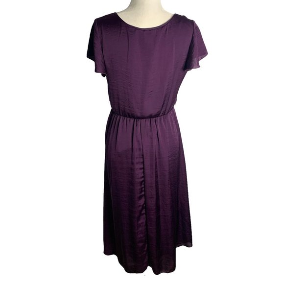 Vintage Jody High Low Hem Dress M Purple Short Sleeve Elastic Waist Scoop Neck - Picture 4 of 6